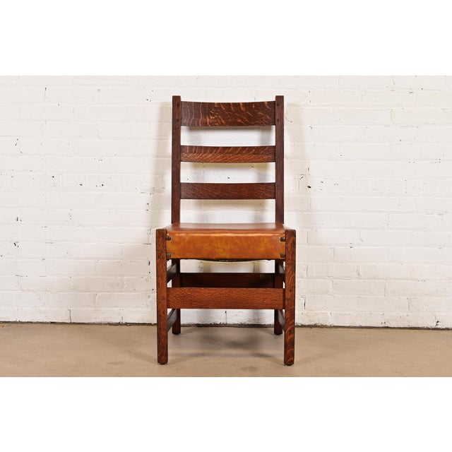 An exceptional antique Mission or Arts & Crafts period side chair, desk chair, or dining chair By L. & J.G. Stickley USA,...