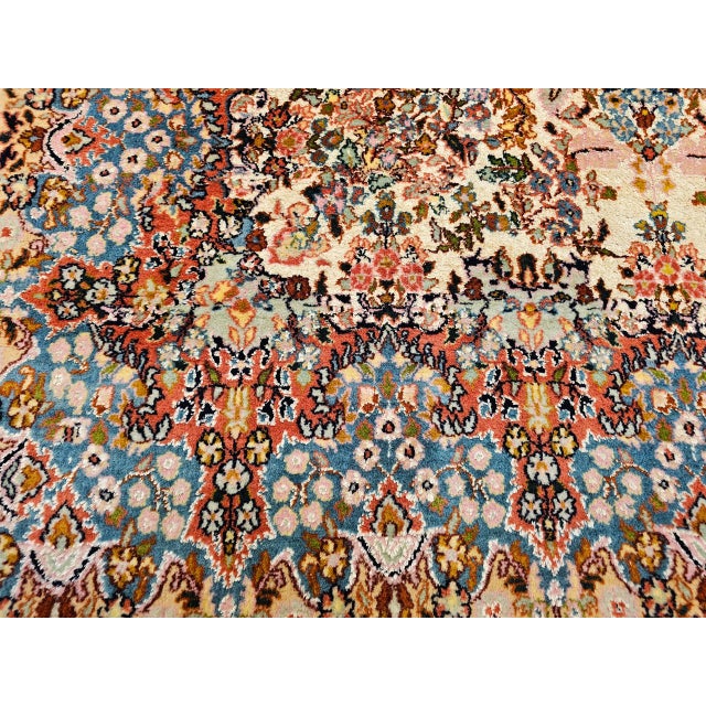 Vintage Persian Kerman Lavar Rug, Hand-Knotted Wool & Silk, Allover Floral Pattern, Ivory & Blue, 4x7 For Sale - Image 16 of 17