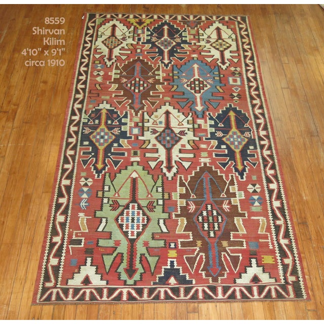 Red Tribal Antique Caucasian Geometric Kilim For Sale - Image 8 of 18