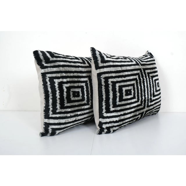 Contemporary Silk Velvet Ikat Bohemian Pillow - A Pair 16" X 24" -Luxurious cushion cover of handloomed ikat fabric...