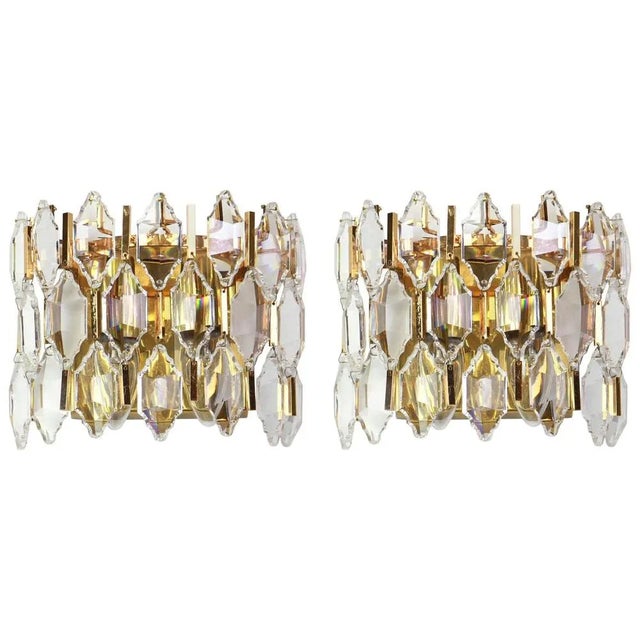 Golden Gilded Brass and Crystal Sconces from Palwa, Germany, 1970s, Set of 2 For Sale - Image 6 of 6