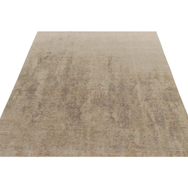 Modern Rug & Kilim’s Abstract Rug in Beige-Brown Distressed Style For Sale - Image 3 of 7