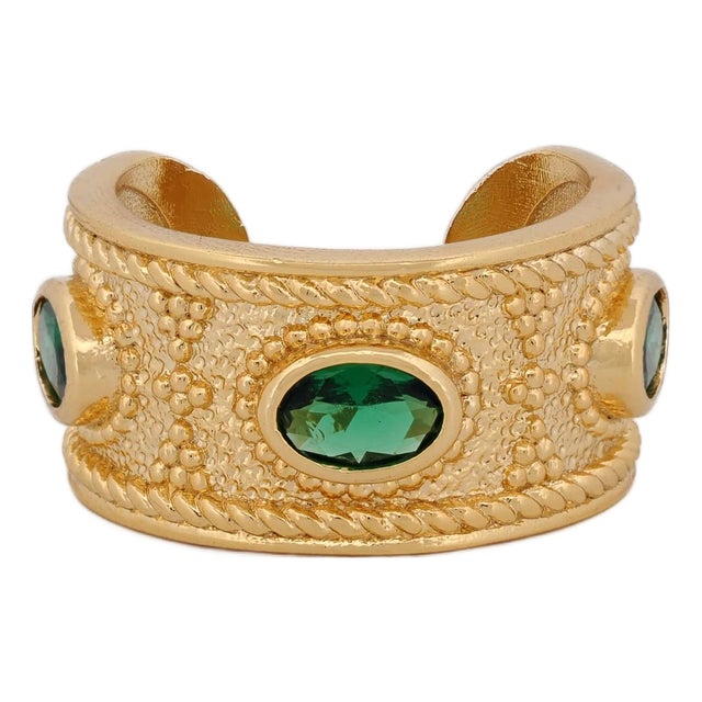 Queen Cleopatra Emerald Energy Cuff Adjustable Ring, Size 4 For Sale