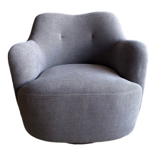 Mid Century Style Swivel Chair in Ecorcé Stone Washed Linen For Sale