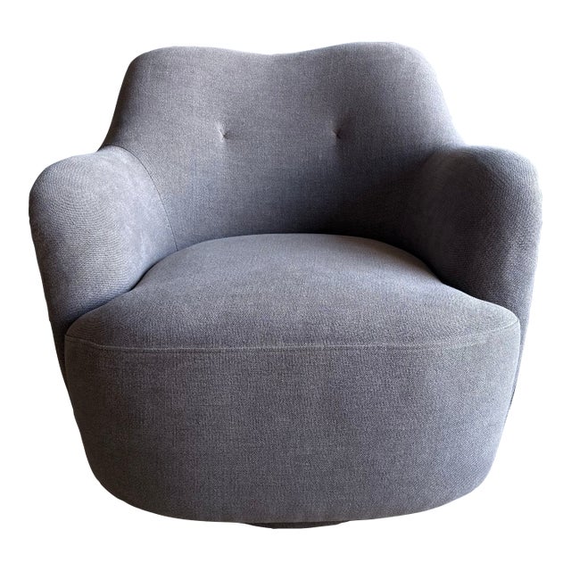 Mid Century Style Swivel Chair in Ecorcé Stone Washed Linen For Sale