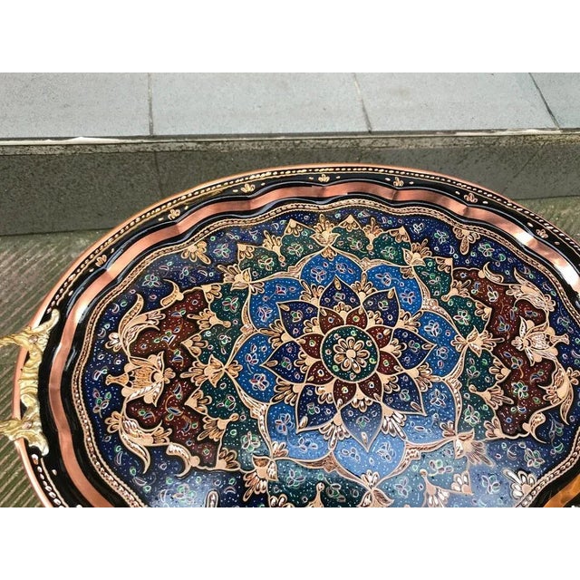 Hand Carved Copper Kitchen Tray with Handles For Sale - Image 4 of 9