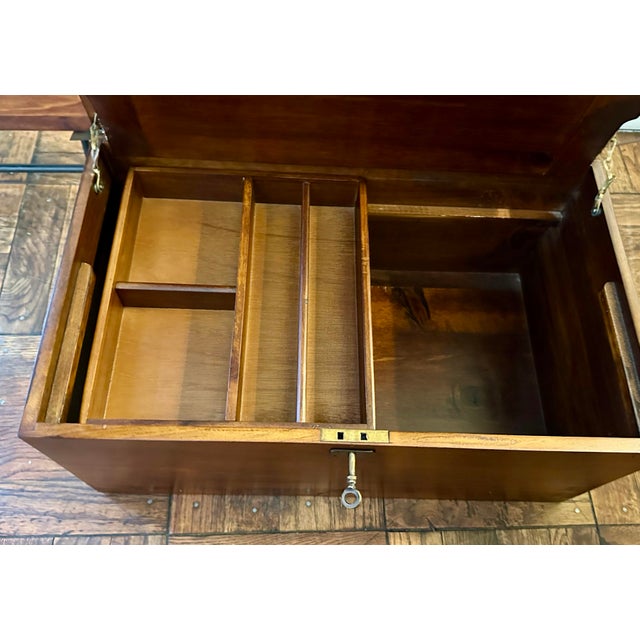 Campaign Style Lift-Top Writing Chest on Folding Iron Stand | Mid-Century British Colonial For Sale - Image 9 of 12