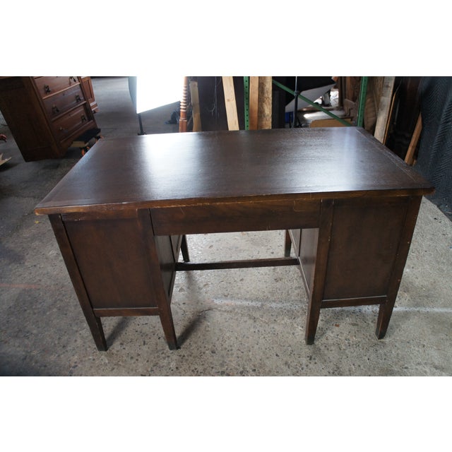 Antique Oak Executive School Teachers Office Library Writing Desk 54" For Sale - Image 10 of 15