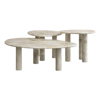 Sunpoet Coffee Tables in Carved Honed Bianco Onyx by Paloma Editions, Set of 3 For Sale