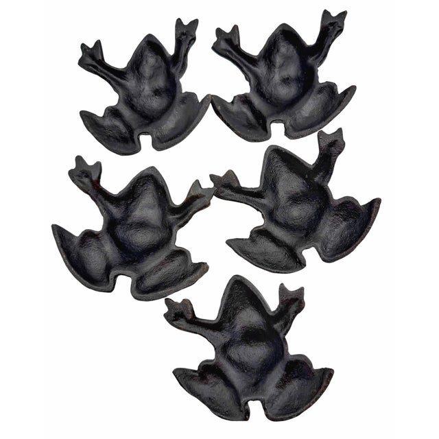 Mid 20th Century Set of 5 Cast Iron Frog Place Card Holders or Garden Table Accents For Sale - Image 4 of 7