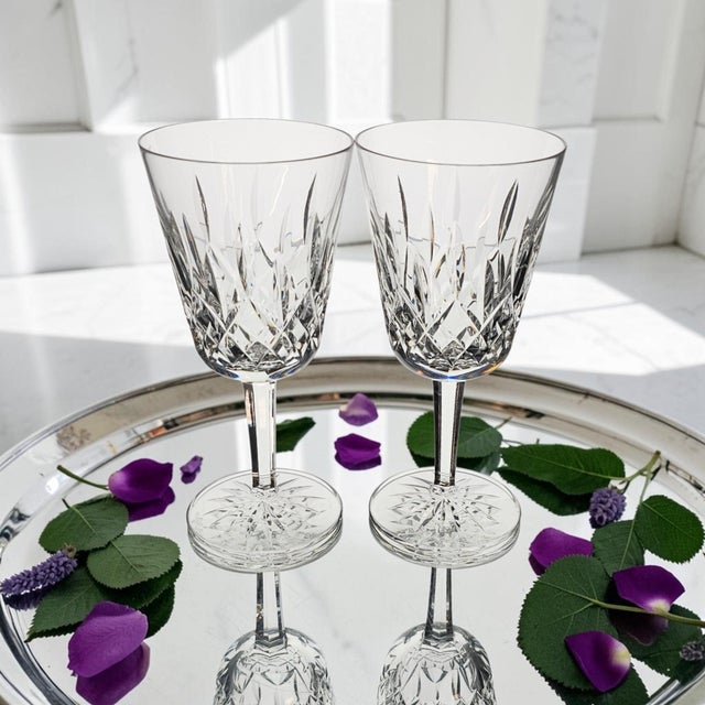 Victorian Late 20th Century Waterford Lismore Hand Cut Crystal Water Goblets - a Pair For Sale - Image 3 of 7