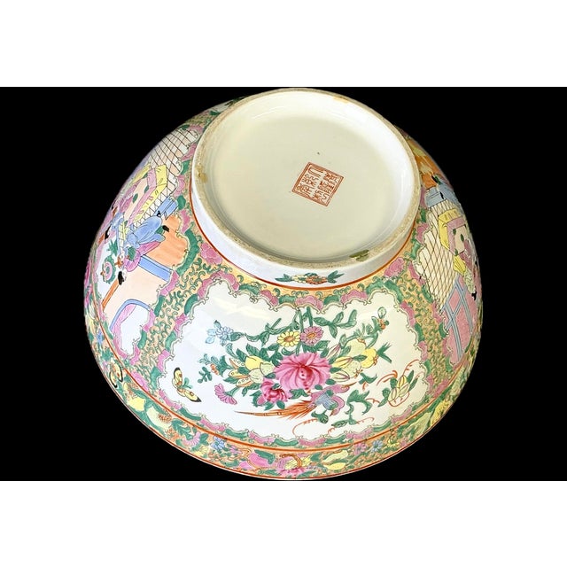 Ceramic 19th Century Large Chinese Famille Rose Medallion Porcelain Punch Bowl For Sale - Image 7 of 8