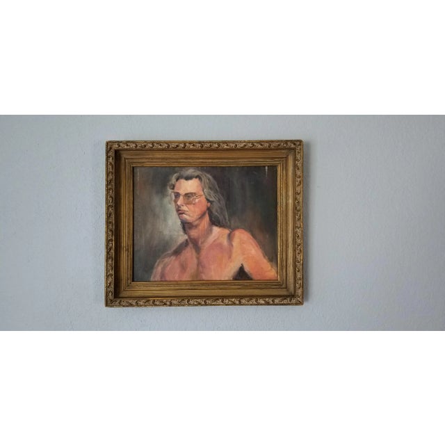 Abstract 1970s Vintage Artist Study Nude Male Portrait Oil Painting For Sale - Image 3 of 11