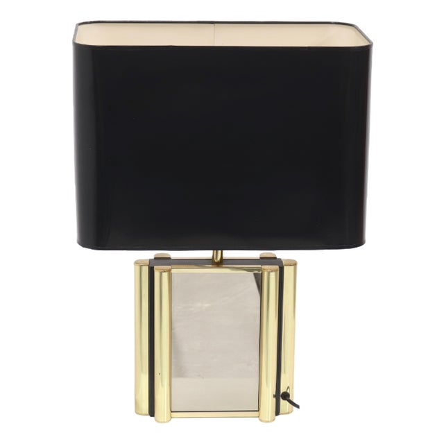 Large Belgian Table Lamp in Mirrored Glass and Brass, 1970s For Sale