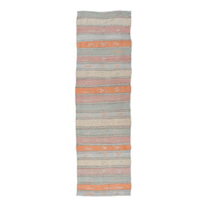 Geometric Stripe Vintage Turkish Kilim Flat-Weave Runner in Multi Color 3'0 X 11'10