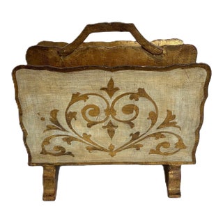 Vintage Italian Florentine Gilt Wood Magazine Rack - Mid Century For Sale