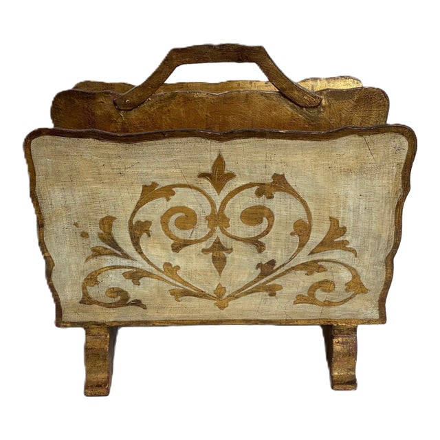 Vintage Italian Florentine Gilt Wood Magazine Rack - Mid Century For Sale