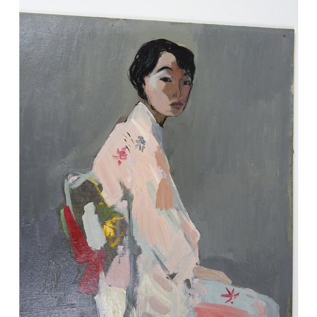 Mid 20th Century Portrait Japanese Woman in Pink Kimono Painting For Sale In Seattle - Image 6 of 9