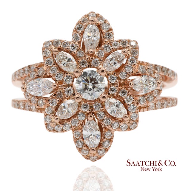 18K 750 Solid Rose Gold Floral Natural Diamond Ring Metal Type: 18K Rose Gold Total Item Weight: 7.0 Grams Ring Size: 7...