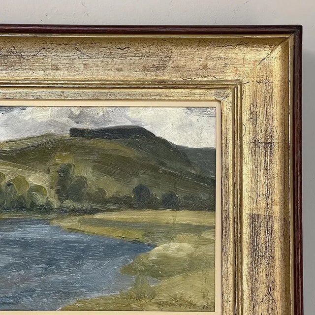 Slate Gray Framed Triptych Oil Painting on Board For Sale - Image 8 of 13