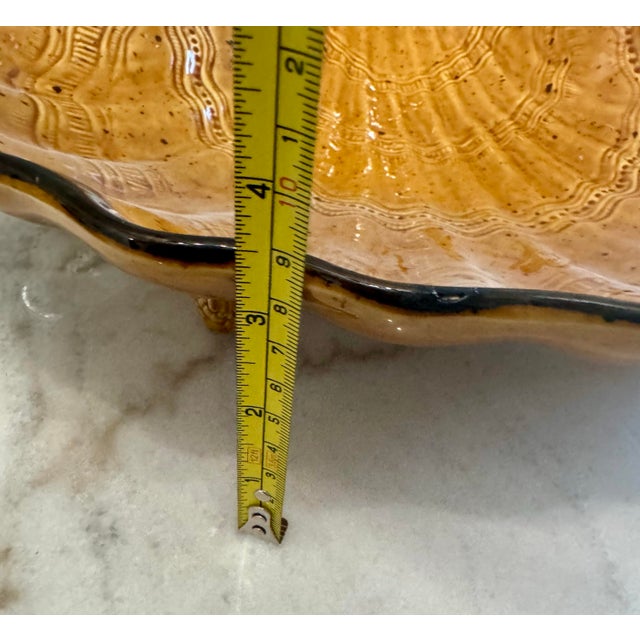 Vintage Majolica Coastal Scallop Shell Centerpiece Bowl With Figural Fish Feet For Sale - Image 10 of 10