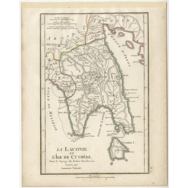Antique Map of Laconia, Sparta, and Cythera from Ambroise Tardieu, 1825 For Sale - Image 3 of 11