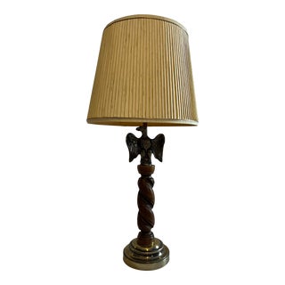 Late 20th Century Carved Wooden Eagle Twisted Stem Table Lamp For Sale