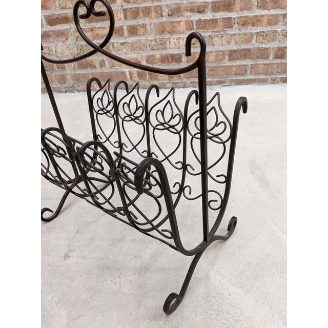 1970s 1970s Shabby Chic Wrought Iron Rattan Magazine Rack For Sale - Image 5 of 8