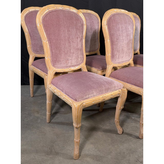 c.1970's Carved Florentine Faux Bois Italian Dining Chairs in Velvet, Attributed to Chelini - Set of 6 For Sale - Image 13 of 16