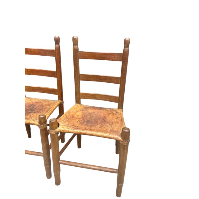 Set of Four Early 20th Century American Ladder-Back Wood and Deer Hide Chairs. For Sale - Image 10 of 16