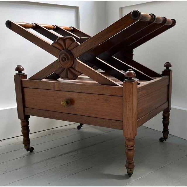 Antique Early 19th Century English Regency X-Form Canterbury Magazine Rack With Single Drawer For Sale - Image 12 of 13