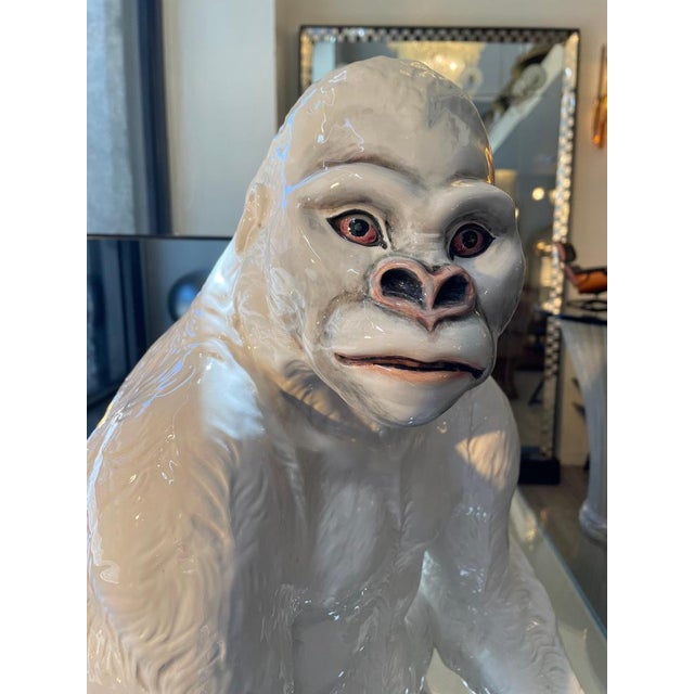 Seated Gorilla Sculpture in White Ceramic by Ronzan, 1950s For Sale - Image 6 of 18