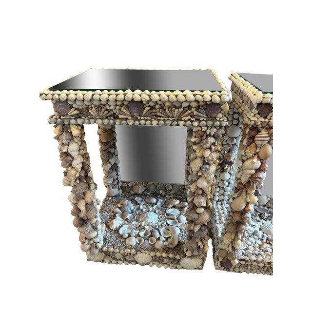 1990s Pair of Italian Baroque Grotto Style Mirrored Console Seashell End Tables For Sale - Image 5 of 10