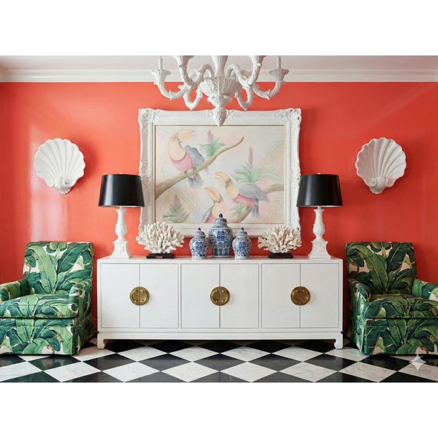 This bespoke Turtle and Crane find is a pristine, hand-painted tribute to the optimism of 1980s coastal design. Unlike...