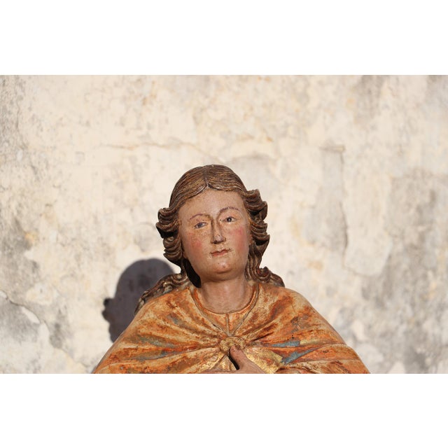 Wood Saint John the Baptist With Glass Eyes, 18th Century, Portuguese Baroque For Sale - Image 7 of 18