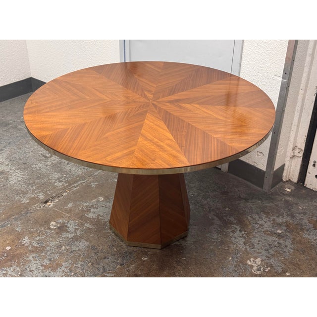 Anthropologie Quillen Marquetry Round Walnut Pedestal Dining Table, 48 Inches For Sale - Image 10 of 12