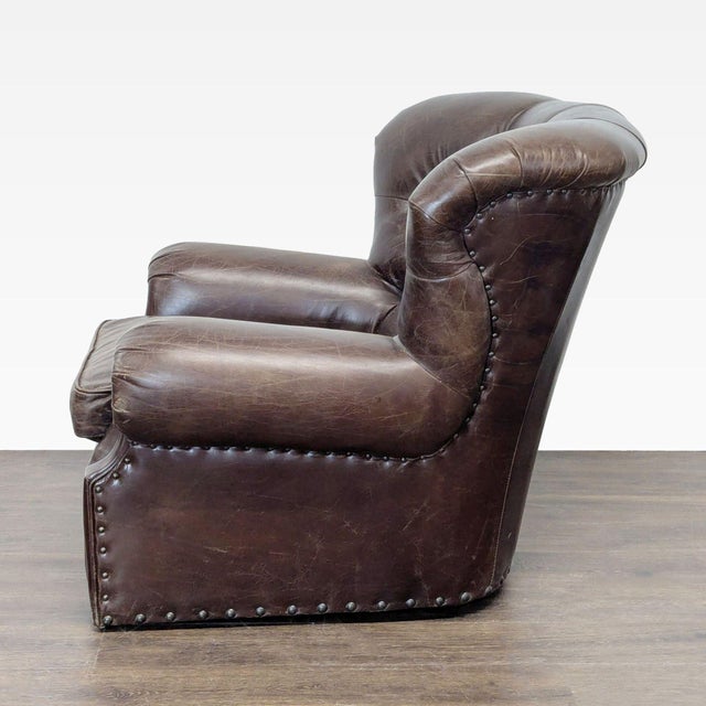 Traditional Restoration Hardware Churchill Brown Leather Lounge Chair With Rolled Arms For Sale - Image 3 of 6