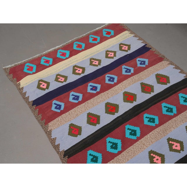 1970s Vintage Handmade Wool Cotton Red Blue Runner Rug For Sale - Image 4 of 11