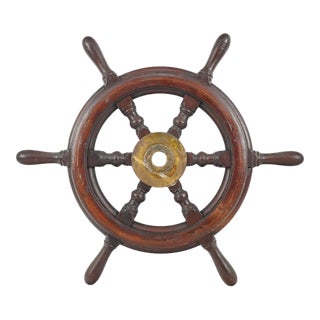 Vintage Wood Six Spoke Ship Steering Wheel For Sale