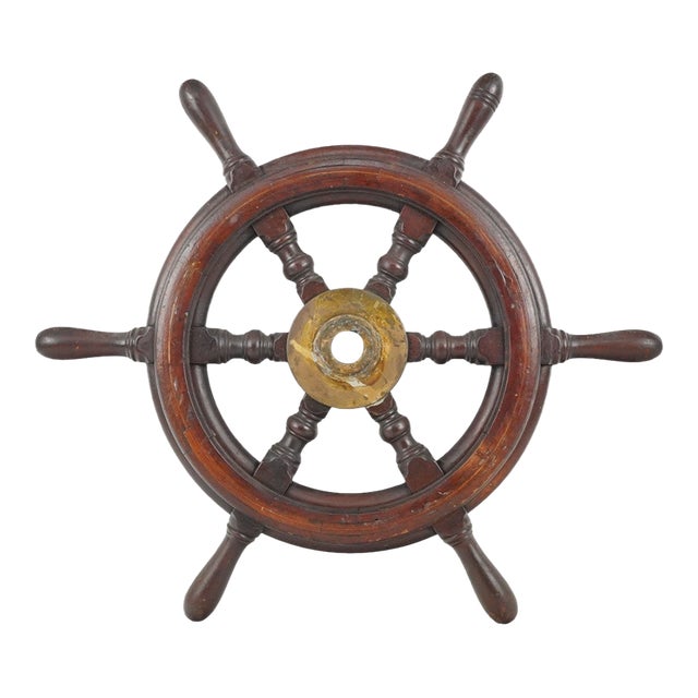 Vintage Wood Six Spoke Ship Steering Wheel For Sale