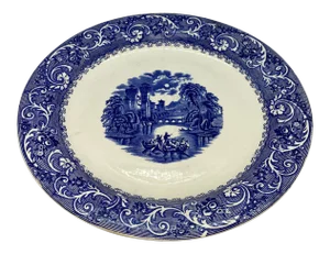 Antique Late 19th Century Ridgways Blue & White “Rhine” Transferware Chop Plate