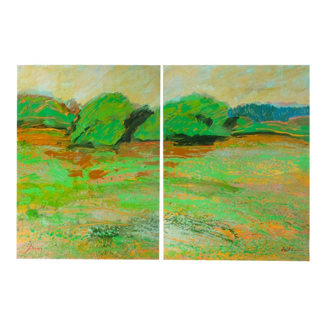 1980s “Trees” Abstract Acrylic Landscape Diptych by Harry Hilson For Sale