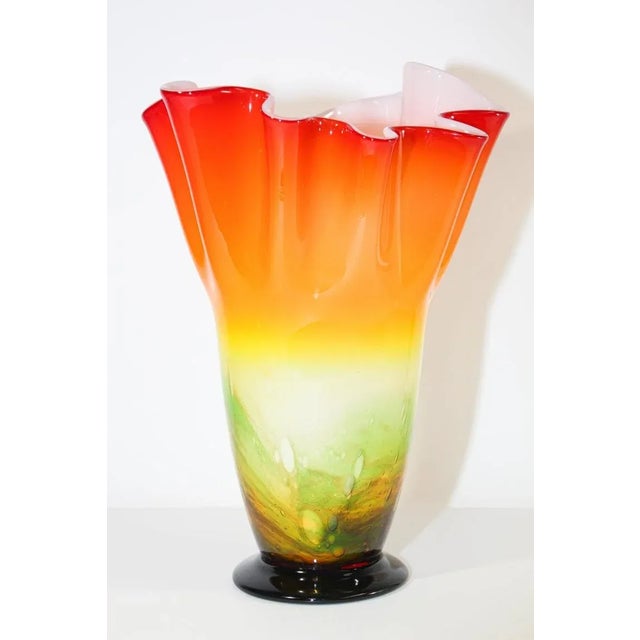 Mid 20th Century Murano Orange Freeform Handkerchief Footed Vase For Sale In Palm Springs - Image 6 of 13
