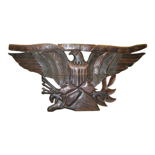 1960s Hand Carved Wooden Eagle Wall Sculpture For Sale