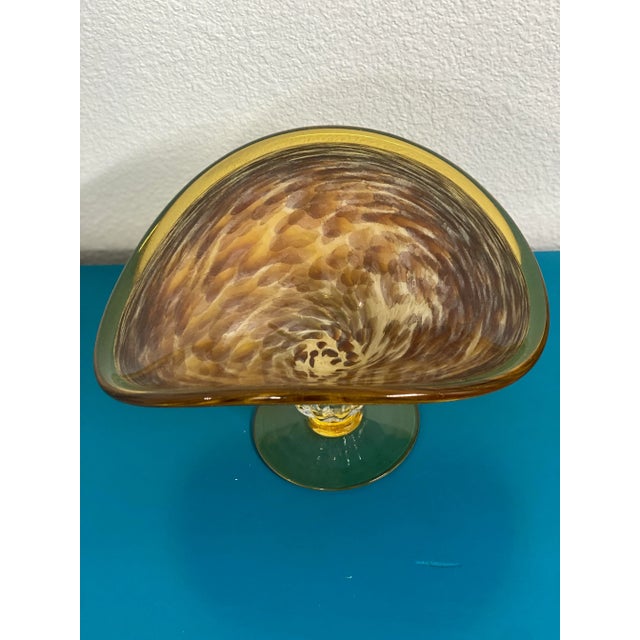 Modern Late 20th Century Murano Style White Cristal Style Amber Pedestal Bowl For Sale - Image 3 of 5