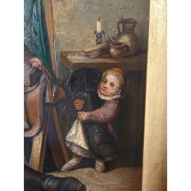 Framed Oil on Board "Boy on Saddle", Mid-20th Century For Sale - Image 4 of 7