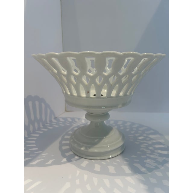 Ceramic Two Similar White Openwork Porcelain Pedestal Compotes For Sale - Image 7 of 14