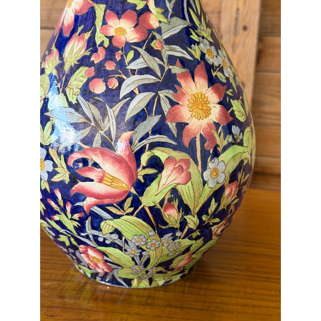 Chinoiserie Antique Art Nouveau Etruria Cretona Polychrome Floral Bottle Vase - 18" For Sale - Image 3 of 12