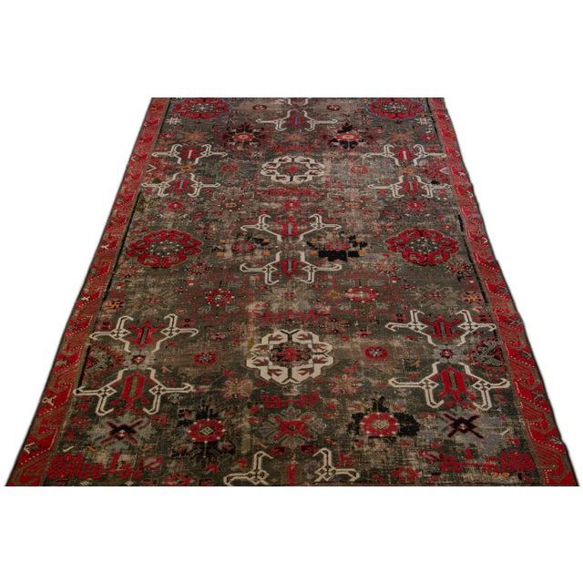 Traditional Antique Malayer Handmade Floral Pattern Brown Gallery Wool Rug For Sale - Image 3 of 11