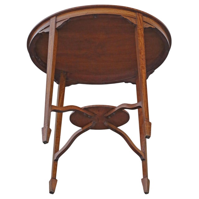 Brown Antique Oval Inlaid Satin Walnut Occasional Table, 1900s For Sale - Image 8 of 9